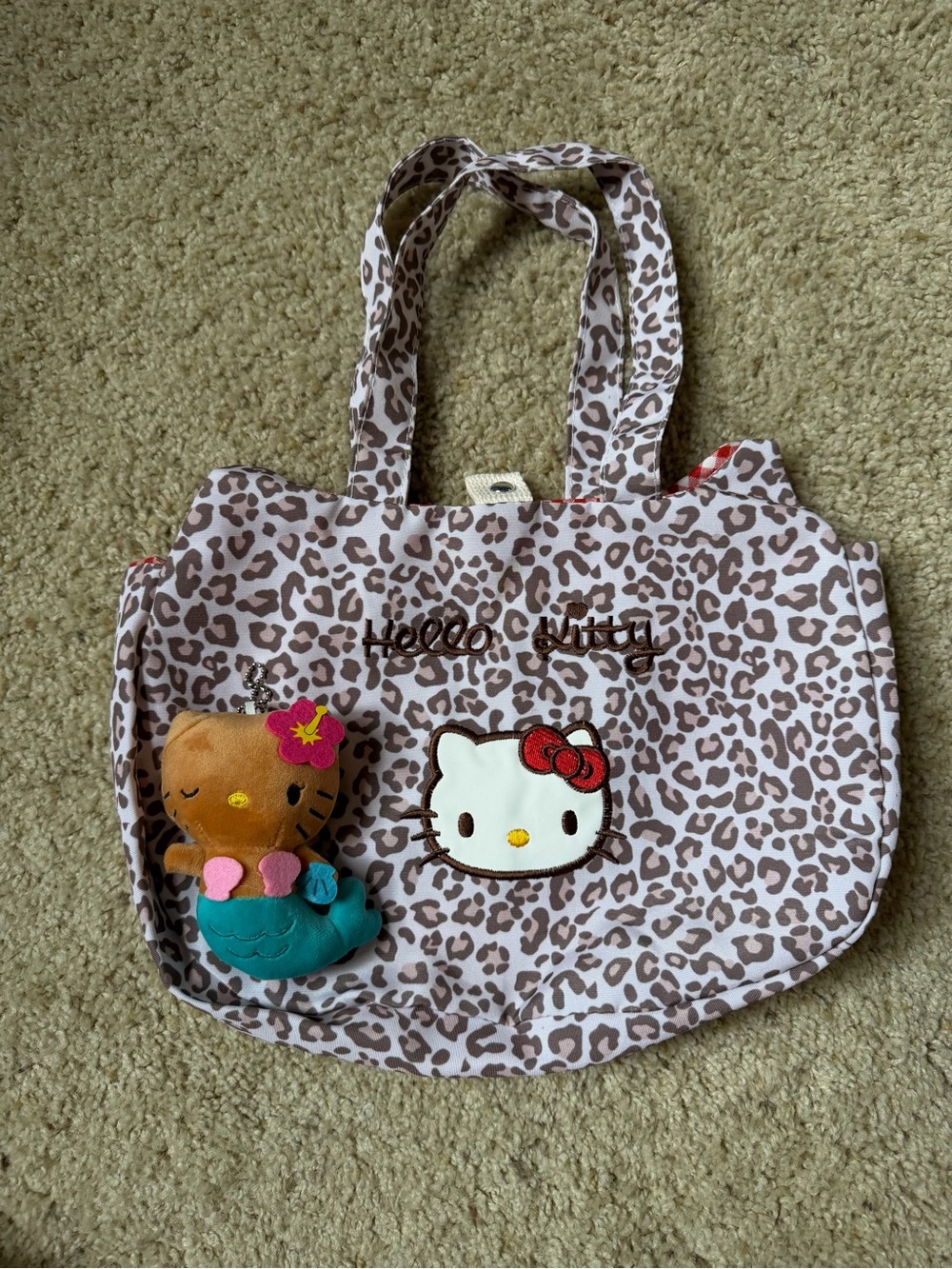 Hello Kitty Leopard Print Tote Bag in Brown, White and Teal